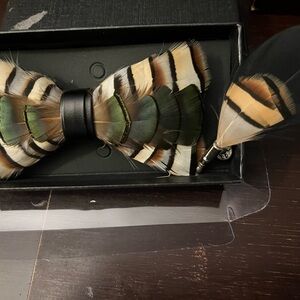 Feather Bow Tie with Lapel Pin